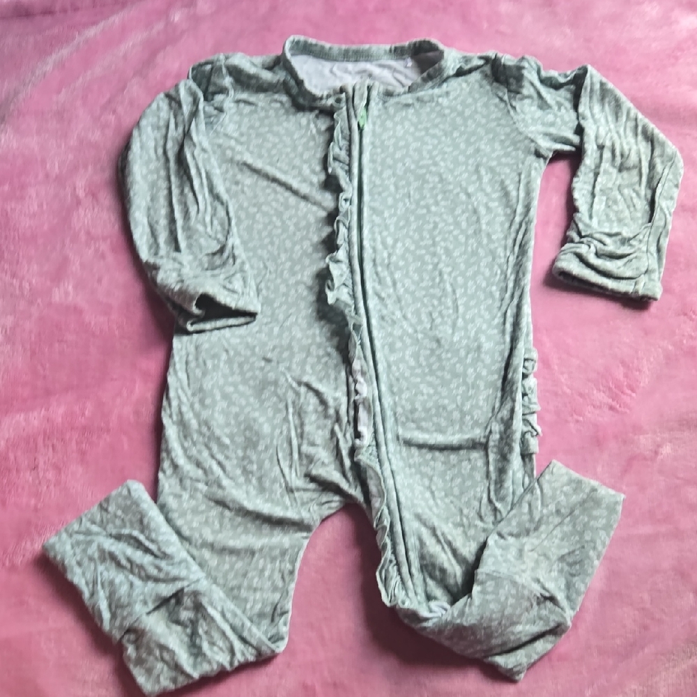 Charlie's Project Little Snuggles Light Green Ruffled Convertible Romper